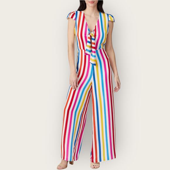 Color Me Courtney Striped Sheree Jumpsuit | Size 6 | Rainbow Romper Cap Sleeves - Picture 1 of 11